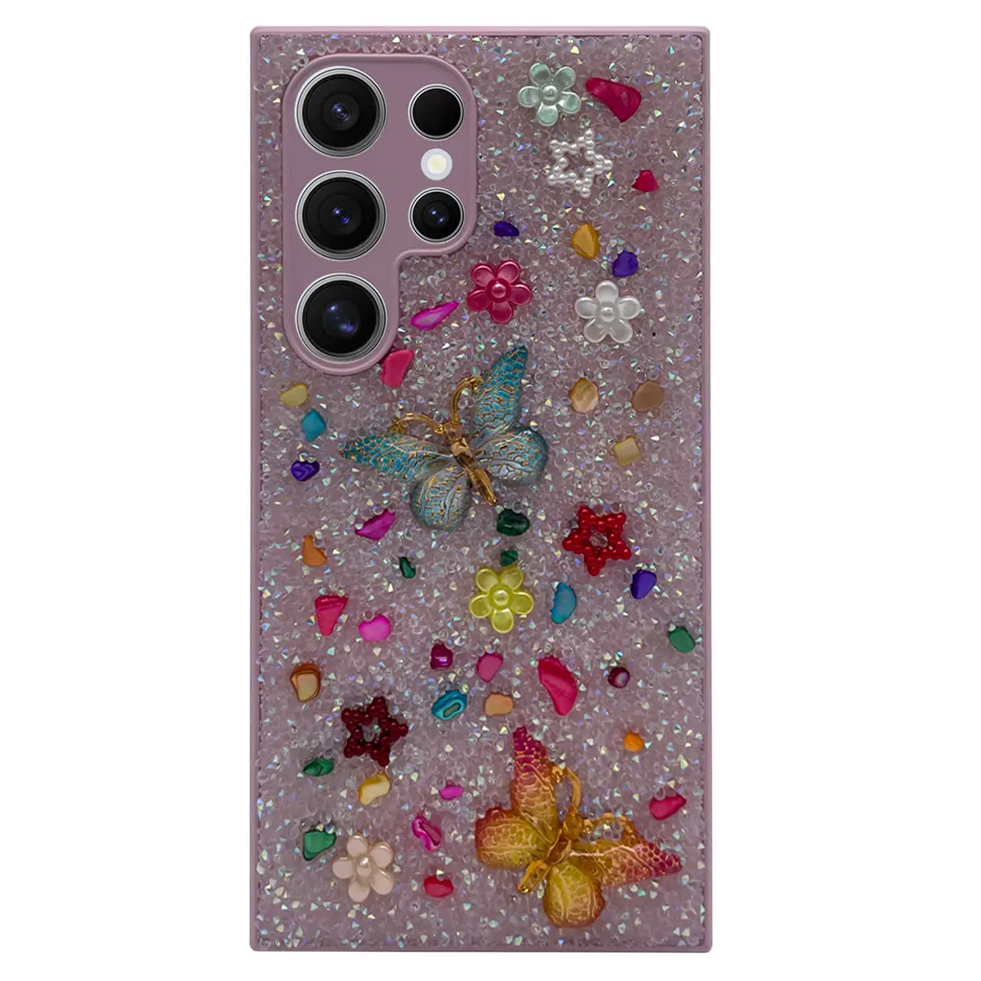 Samsung Galaxy S24 Ultra Butterfly and Diamond Bling Case Light Purple